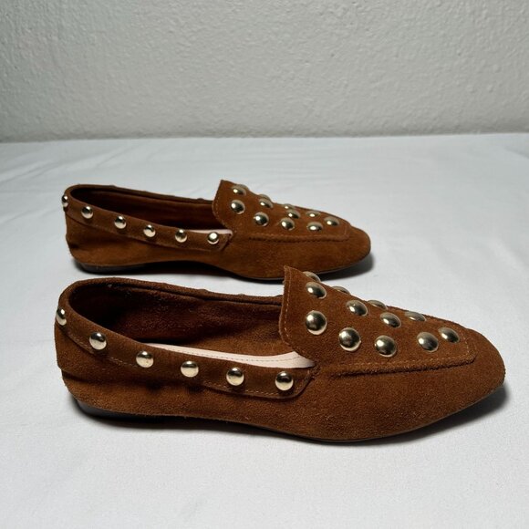 SCHUTZ Laurie Studded Suede Loafers Brown Gold Slip-On Moccasins Casual Shoe 5.5 - Picture 7 of 13
